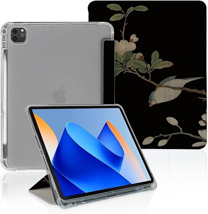 Retro Bird On Branch Case Compatible with iPad 9th 8th 7th Generation 10.9 Inch 2021/2019/2018Funny Cover with Trifold Stand + Pencil Holder for Boys GirlsiPad Pro 11inch 2024