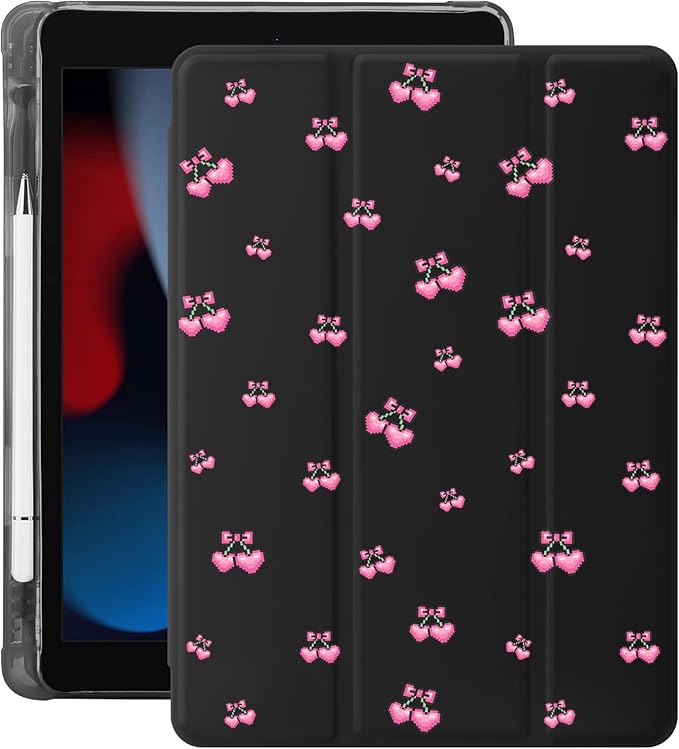 Idocolors Case for iPad 11 inch (A16 Chip) 2025 Generation 11th / iPad 10.9 inch 2022 10th Gen Built-in Pencil Holder with Soft TPU Shockproof Back Shell Auto Wake/Sleep Cherry-Black