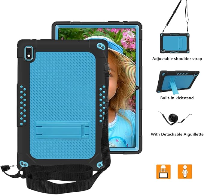 Mignova Case for Vastking KingPad K10 / Vastking KingPad K10 Pro/Vastking KingPad Z10 / for Sgin 10.1 inch Tablet Support Shoulder Strap Built in Kickstand Shockproof Shell Cover (Black+Blue)