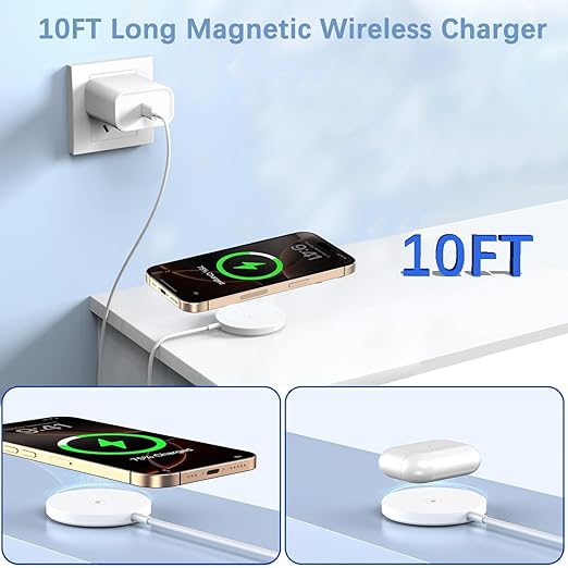 【Apple MFi Certified】Magnetic Wireless Charger2Pack 10FT Apple Mag-safe ChargerFast MagSafe Charging Wireless iPhone Charge Pad USB C Block Adapter for iPhone 17 Pro Max/Air/16/15/14/13/12Air-Pods