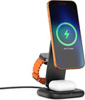 Satechi 3-in-1 Qi2 Wireless Charging Station 25W Fast Magnetic Charger Foldable Charging Stand for iPhone 17 Apple Watch Series 11 AirPods 45W USB C Adapter Included Space Black