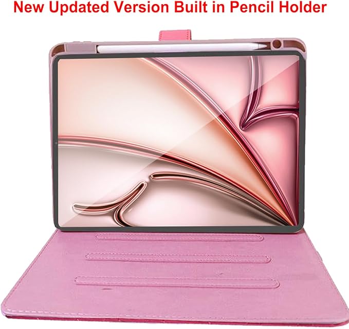 for iPad Air 11 Inch Case M4 2026/M3 2025/M2 2024iPad Air 5th/4th Gen 10.9 Inch (2022/2020) with Pencil HolderGirly Cute Crown Diamond Elegant Auto Sleep/Wake Stand Protective CaseHot Pink