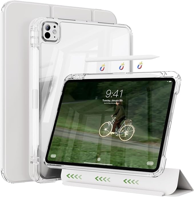 Case for iPad Air 13 Inch M3/M2 (2025/2024) &amp Pro 12.9 Inch 6th/5th/4th/3rd Generation 2022/2021/2020/2018 with Pencil Holder 2 in 1 Detachable Trifold Sliding Cover with Clear Back Shell Gray