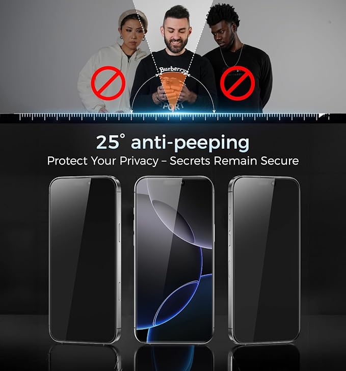 MAGIC JOHN 3rd Gen Upgraded for iPhone 16 Pro Privacy Screen Protector 6.3 Inch 25°Anti-Spy Screen Shockproof Tempered Glass Auto Dust-Removal Bubble Free Easy Installation 2 Pack