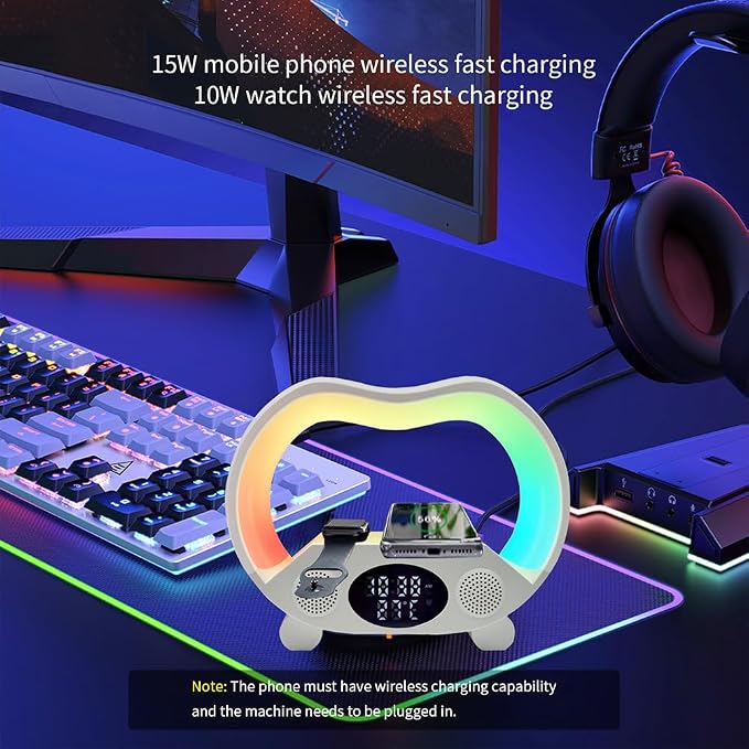 6in1 Wireless Charger Alarm Clock Zs932 Pink