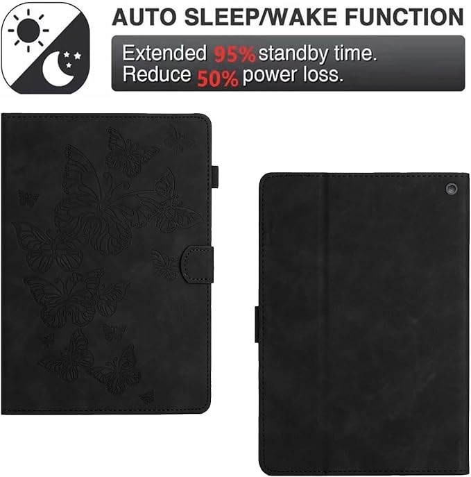 Case for Amazon Kindle Fire HD 8 &amp Fire HD 8 Plus (12th/10th Gen 2024/2022/2020) 8 with Stand/Pencil Holder [Auto Sleep/Wake] UUcovers Embossed Magneic Smart Folio Cover Black Butterfly