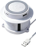 Desktop Wireless Charger Pop Up 15W Fast Retractable Desktop Charger Invisible Charging Station with USB A and Type C Ports Recessed Desktop Charging for Desk Furniture - White