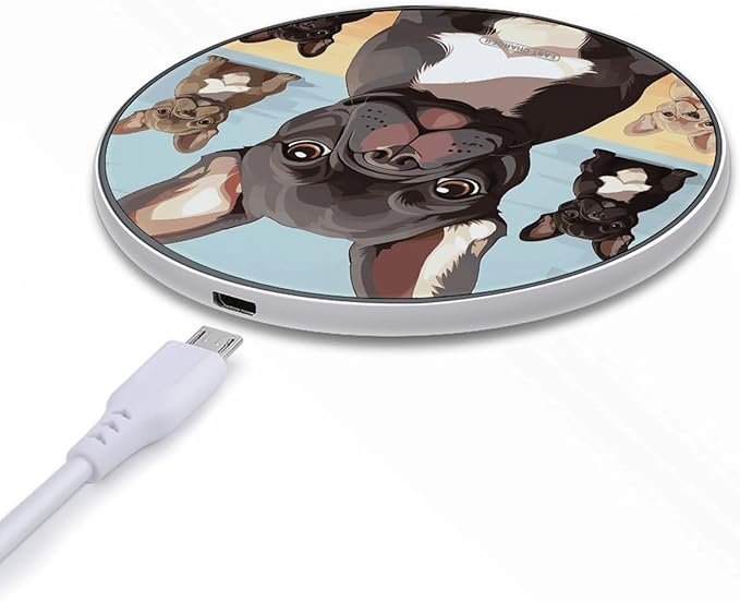 French Bulldog Dog Cute Wireless Charger Fast Wireless Charging Pad with USB Cable 10W Anti-Slip Magnetic Wireless Charger Portable Slim Charger Puck Travel Charging Station