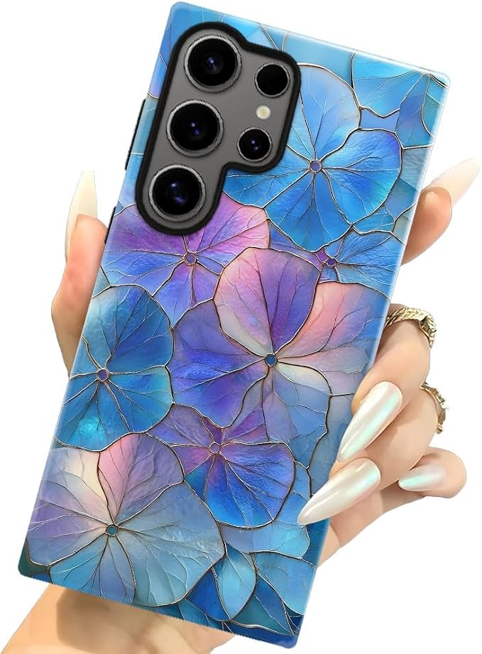 Blue Hydrangea Floral Stained Glass Aesthetic