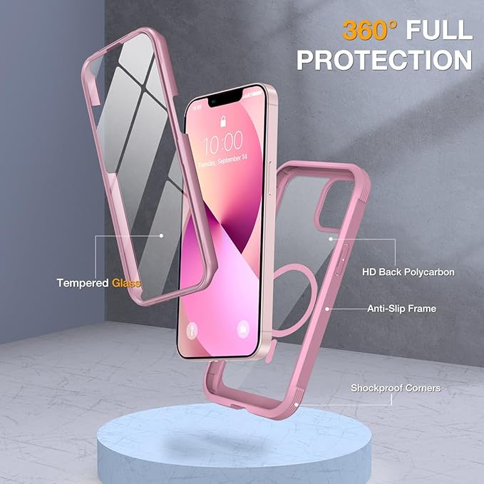 Miracase for iPhone 13 Mini Case 5.4with MagSafeBuilt in Screen ProtectorFull-Body Protection(Dark Pink)
