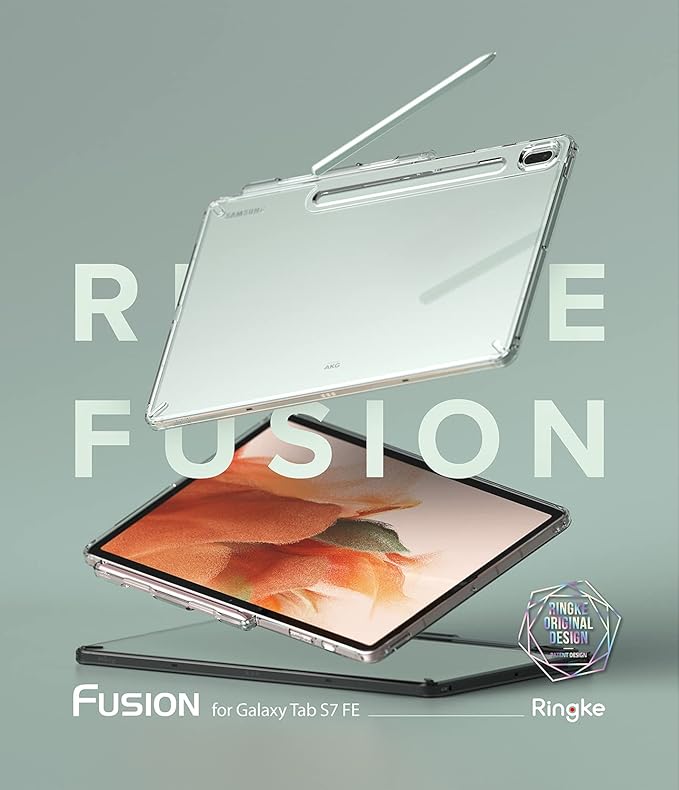 Ringke Fusion Designed for Galaxy Tab S7 FE Case 12.4-inch (2021) Transparent Hard Back Shockproof Bumper Tablet Back Cover with Side S Pen Holder - Clear
