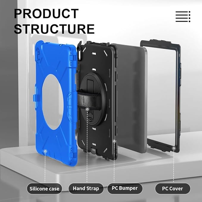 Case for iPad (A16) 11th/10th Generation Case: Protective Cover for iPad 11th Gen 11 Inch 2025 &amp10th Gen 10.9 2022 with Screen Protector- Stand- Shoulder Strap- Handle- Pencil Holder-Black+Blue