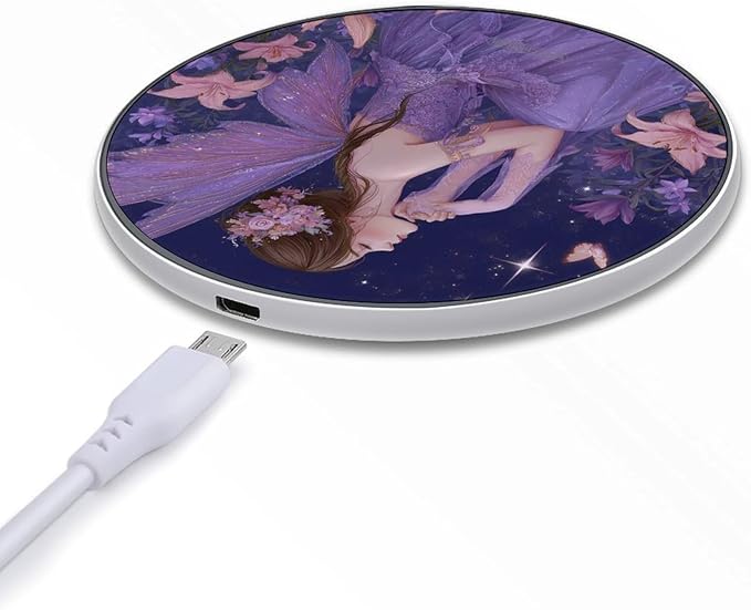 Purple Fairys Elf Lilies Fast Portable Charger 10W Funny Graphic Phone Charging Pad with USB Cable