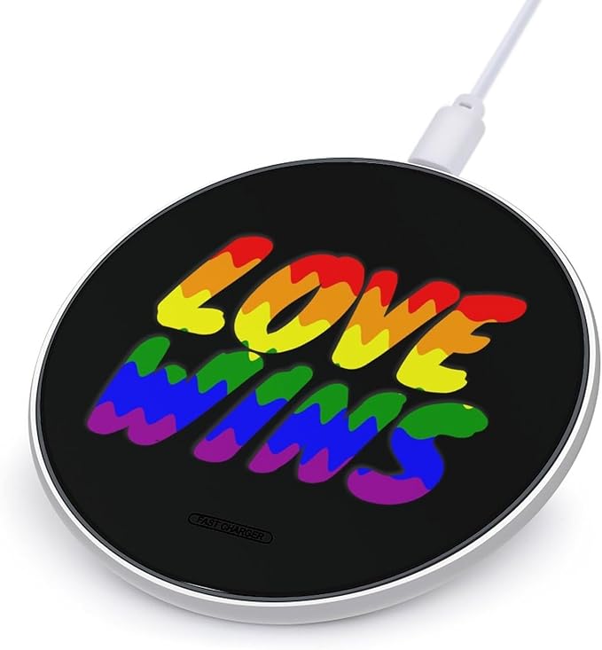 Love Wins LGBT Flag Fast Portable Charger 10W Funny Graphic Phone Charging Pad with USB Cable
