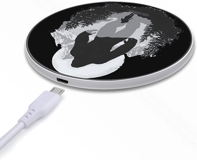 Bigfoot and Woman Running Away Phone Charger Magnetic Charging Pad Anti-Slip with USB Cable
