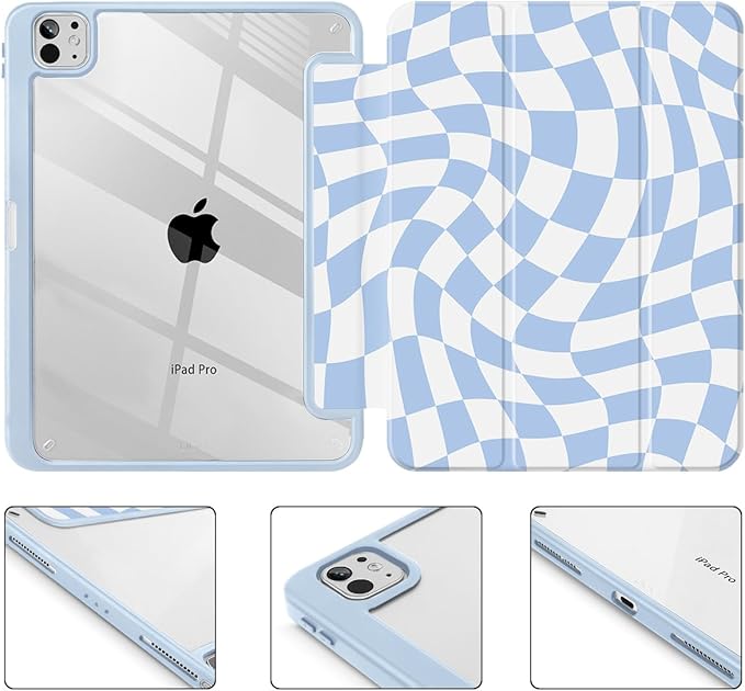 Mektron Case for M5/ M4 iPad Pro 11 inch 2025/2024 with Pencil Holder Compatible Models: A3357/A3358/A3359/A2836/A2837/A3006 Shockproof Cover Clear Shell Wave Striped-Blue