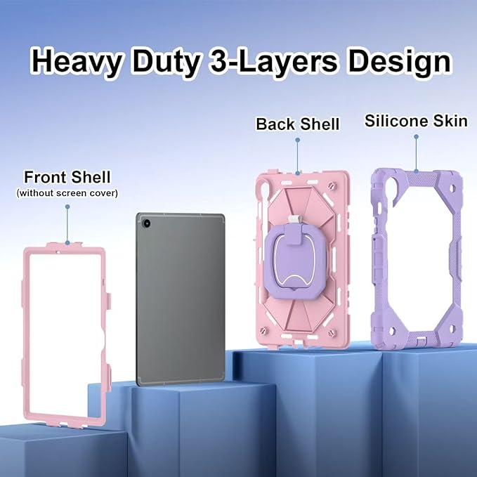 DreamerX for Samsung Galaxy Tab S10 Lite / S10 FE / S9 FE 10.9 Inch Case Samsung Tab S9 11 Inch Protective Cover Heavy Duty Shockproof Rugged Case with 360 Rotating Stand Shoulder Strap Purple Rose