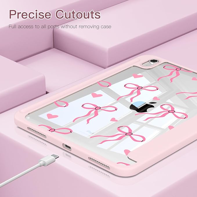 Teryeefi Case for iPad (A16) 11th Generation 11 inch (2025) &amp iPad 10th Generation 10.9 inch (2022) with Pencil Holder-[Auto Wake/Sleep] Premium Stand Case with Clear Back Cover Bow Pink P032