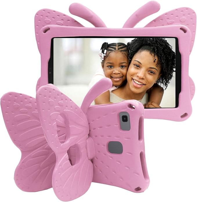 Universal Kids Case for Sunshine T1 Tablet/Sunshine T1 Elite Tablet Case Shockproof Light Weight Protective Stand Cover for Cloud Mobile Sunshine T1 Tablet 8 inch Cute Butterfly - Pink