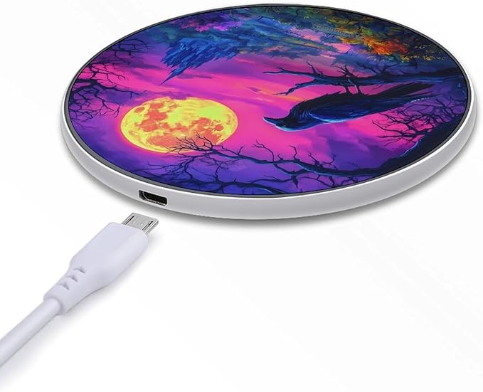 Crow Print Wireless Charger Anti-Slip Wireless Charging Pad Slim Charger Mat for Men Women