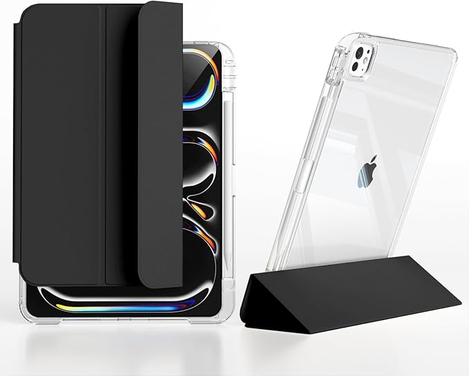 Slim Case for iPad Pro 11 Inch 4th/3rd/2nd Generation (2022/2021/2020) Clear Case with Pencil Holder Slide to Separate Auto Sleep/Wake Detachable Trifold with Stand Leather Cute Cover (Black)