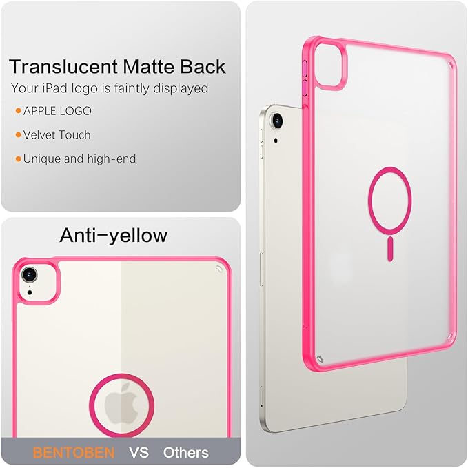 BENTOBEN for iPad Air 11 Inch Case M3/M2 (2025/2024) iPad Air 7th/6th Gen Magnetic CaseTranslucent Matte Shockproof Protective Tablet Cover for iPad Air 5th/4th Generation 10.9 2022/2020 Hot Pink