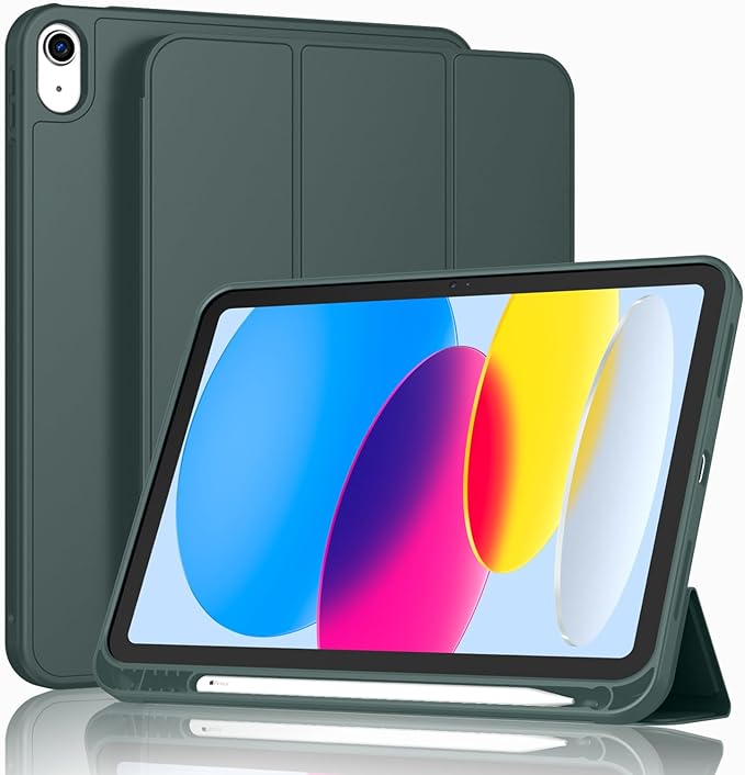 Case for iPad (A16) 11 Inch 2025/iPad 10th Generation 10.9 Inch 2022 Slim Trifold Stand Protective Cover with Pencil Holder and Soft TPU BackSupport Auto Sleep/Wake (Midnight Green)