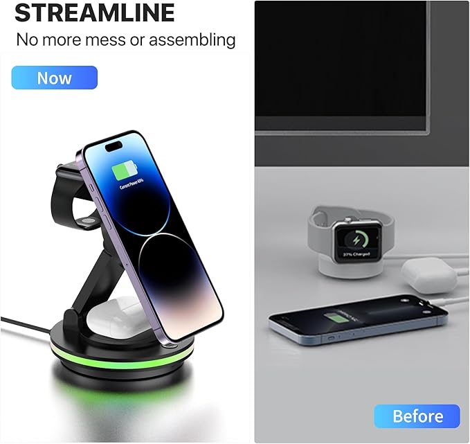 Foldable 3 in 1 Charging Station for iPhone Wireless Charger Stand with Magnetic Charging Station for iPhone 16 15 14 13 12 11 X Pro Max Watch AirPods Pro 3 2（B）