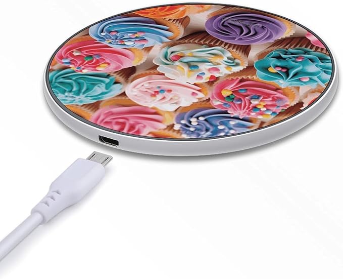Birthday Cupcakes Wireless Charger Fast Wireless Charging Pad with USB Cable 10W Anti-Slip Magnetic Wireless Charger Portable Slim Charger Puck Travel Charging Station