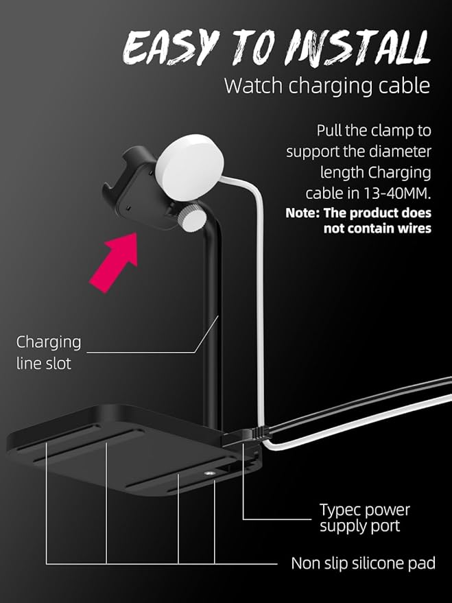 2 in 1 Universal Wireless Charging Dock with Adjustable Smartwatch Stand Compatible with Samsung/Google/Pixel/Fossil/Fitbit/Garmin/Huawei/AMAZTIM/Amazfit/Suunto/xiaomi(2SW-B)
