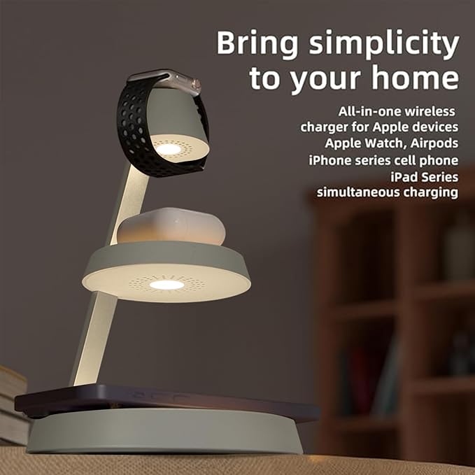 Magnetic Wireless Charger 3 in 1 Tower Standing Upright Double Layer Night Light High-Power Convenient Compatible with Cellphones/Wireless Earbuds/Apple Watch (Pure White Style)