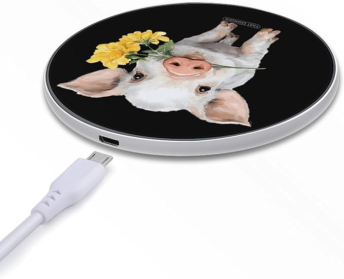 Pigs Holding Yellow Flower Phone Charger Magnetic Charging Pad Anti-Slip with USB Cable