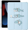 Cute Kawaii Bunny Shark for iPad 5th/6th Generation Case with Pencil Holder Auto Sleep/Wake Blue Leather Soft TPU Back Cover for iPad 9.7 Inch