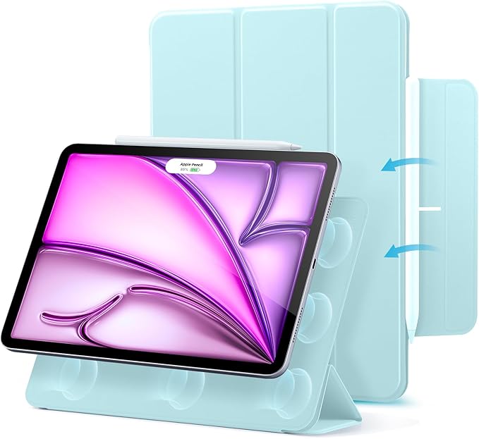 ESR for iPad Air 13 Inch Case M4/M3/M2 (2026/2025/2024) iPad Pro 12.9 Case Powerful Magnetic Attachment Slim Trifold Stand Case Supports Pencil Pro &amp Pencil (USB-C) Rebound Series Light Blue