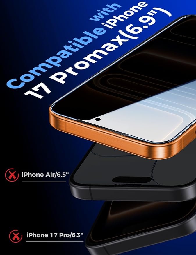 MAGIC JOHN 2 Pack for iPhone 17 Pro Max 6.9 inch Privacy Glass Screen Protector-[Anti-Spy] Auto Dust-Elimination Bubble Free Easy Installation Daily Drop Protection