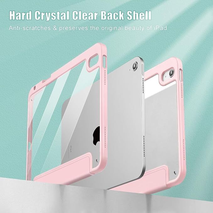 Tuiklol for iPad (A16 Chip) 11th Generation 11 inch 2025 / iPad 10th Generation 10.9 inch 2022 Case Buit in Pencil Holder with Clear Back Shell Cover Trifold Stand Auto Wake/Sleep Pink