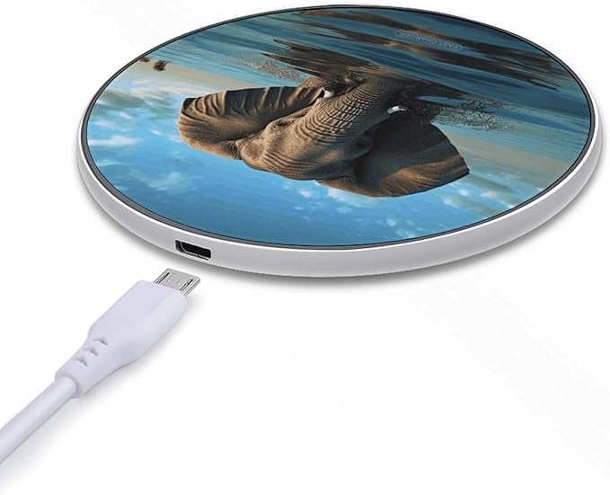 Elephant is Sitting in The Water Wireless Charger Fast Wireless Charging Pad with USB Cable 10W Anti-Slip Magnetic Wireless Charger Portable Slim Charger Puck Travel Charging Station