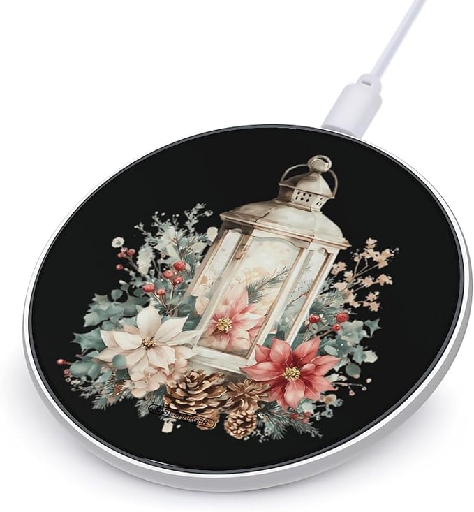 Vintage Festive Lantern Fast Portable Charger 10W Funny Graphic Phone Charging Pad with USB Cable
