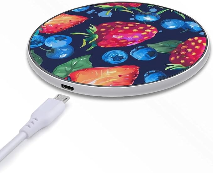 Hand Drawn Strawberry Blueberry Phone Charger Magnetic Charging Pad Anti-Slip with USB Cable