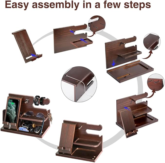 Gifts for Men Wood Phone Docking Station for Mens Gifts for Christmas Husband Anniversary Dad Birthday Gifts for Men or Dad - Nightstand Organizer Purse Father Desk Accessories &amp Workspace Organiz