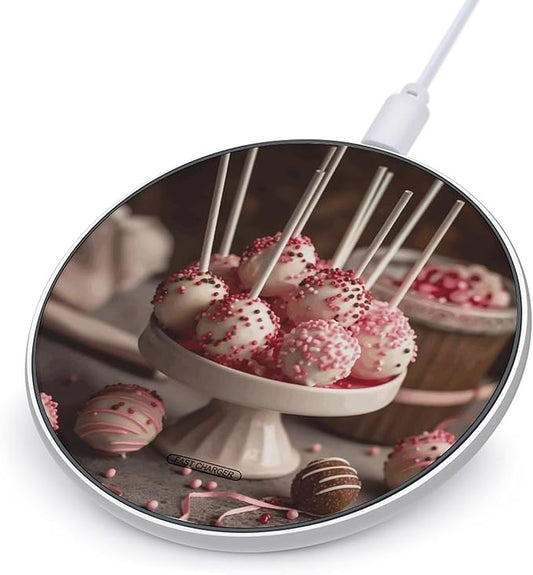 Stack of Cake Pops Wireless Charger Fast Wireless Charging Pad with USB Cable 10W Anti-Slip Magnetic Wireless Charger Portable Slim Charger Puck Travel Charging Station