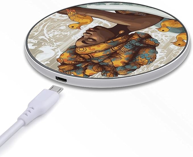 African Women Wireless Charger Fast Wireless Charging Pad with USB Cable 10W Anti-Slip Magnetic Wireless Charger Portable Slim Charger Puck Travel Charging Station