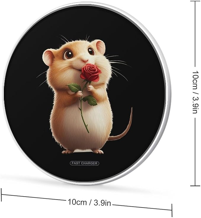Red Rose Hamster Wireless Charger Anti-Slip Wireless Charging Pad Slim Charger Mat for Men Women