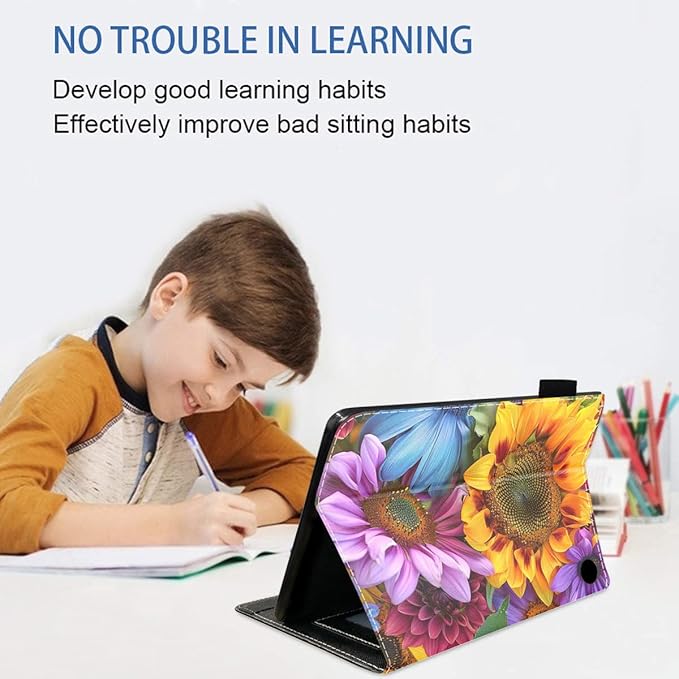 Case for Amazon Kindle Fire HD 10 &amp 10 Plus Tablet 10.1 (13th/11th Generation 2023/2021 Release) - Premium PU Leather Cover with Auto Sleep Wake Sunflowers