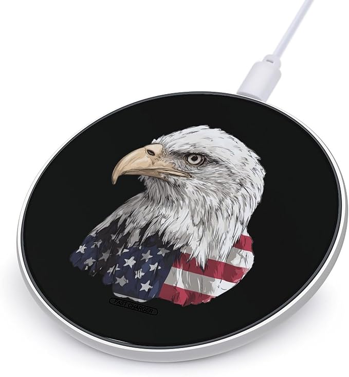 U.S.A. Flag Bald Eagle1 Fast Portable Charger 10W Funny Graphic Phone Charging Pad with USB Cable