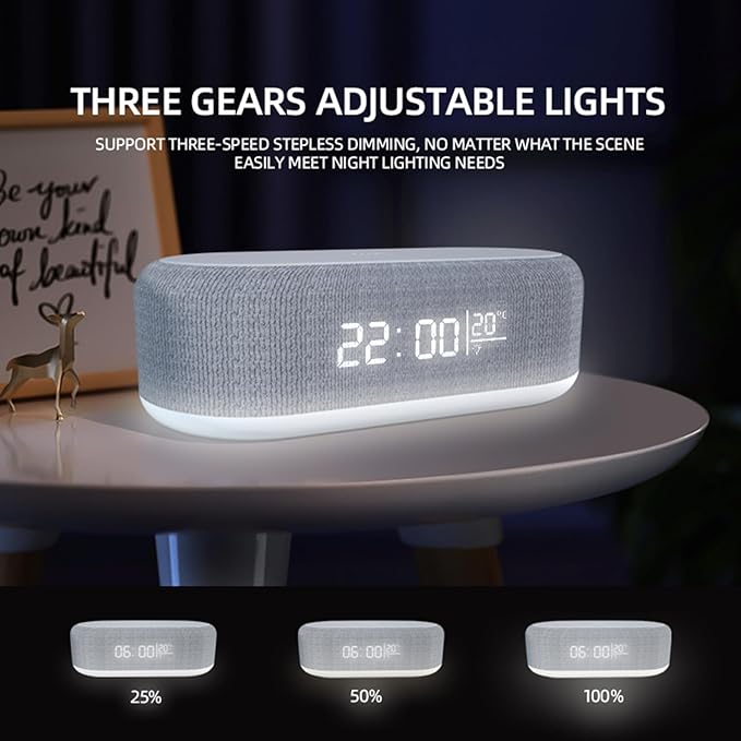 Wireless Charging Station 4 in 1 Wireless Charger with Digital Alarm Clock15W Power Multi Functional Fast Wireless Charging StationTemperature Display Night Light (White)