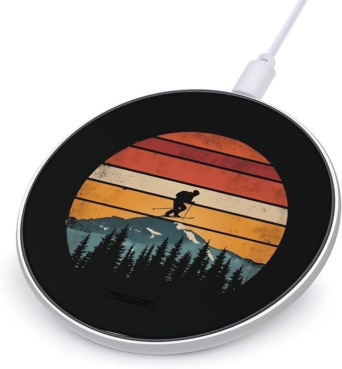 Vintage Sunset Skiing Skiers Wireless Charger Anti-Slip Wireless Charging Pad Slim Charger Mat for Men Women