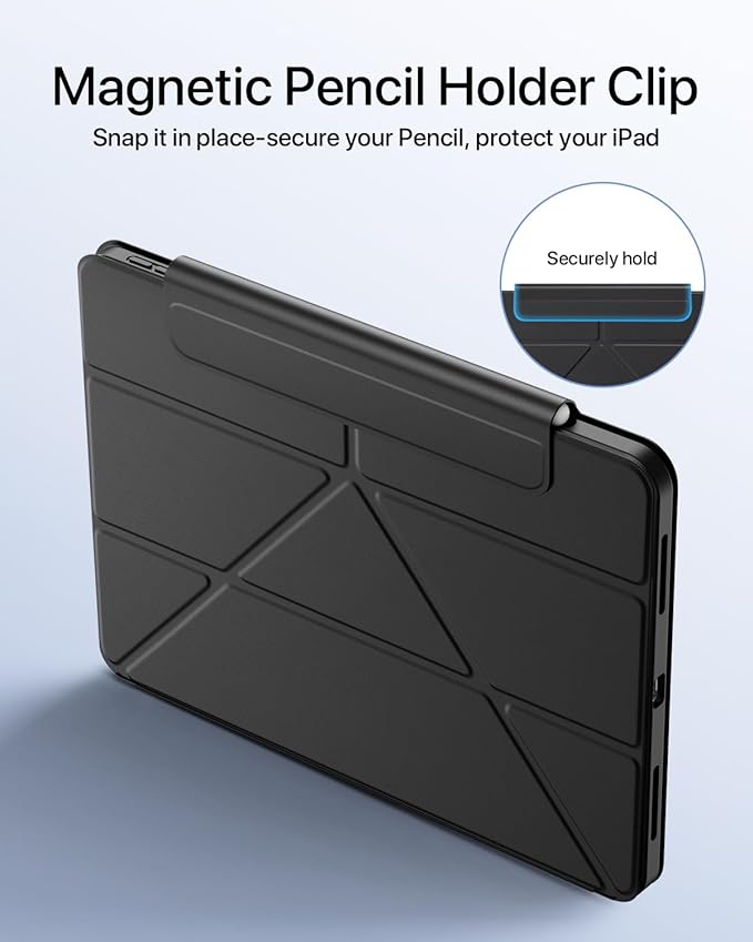 for iPad Pro 13 inch Case M5/M4 (2025/2024) Multi-Angle Y Fold Stand Magnetic Premium PU Leather Full Protective Case with Hidden Pencil Holder (Midnight Black)