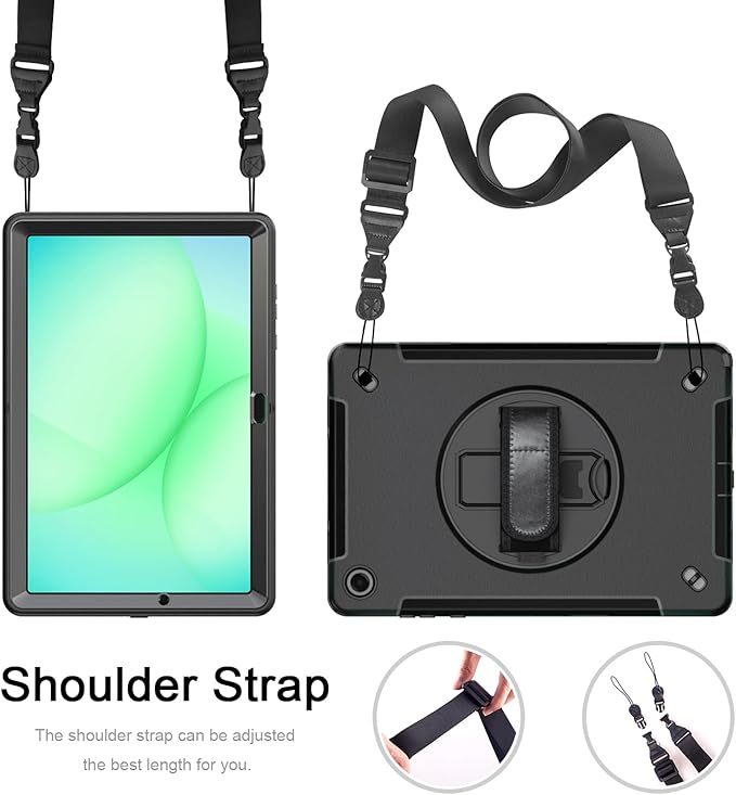 Junfire Protective Case for Galaxy Tab A11 Plus 11-inch 2025 with Screen Protector Shockproof Rugged Case for Samsung Tab A11+ with 360°Rotating Kickstand/Hand Strap/Shoulder Belt