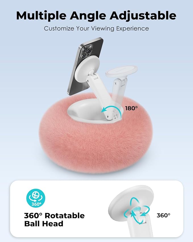 Viozon Phone Holder for Bed Magnetic Pillow Stand Compatible with 4-7 Phone/Kindle with Small Storage Removable Suction Base for Stability Idea for Kindle Reading and Video Watching On BedPink